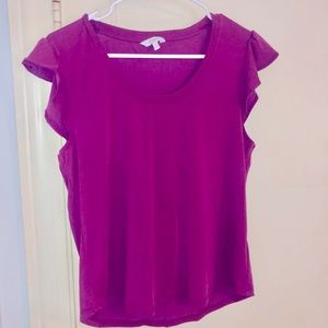 Magenta Stretch Ruffle Sleeve Top